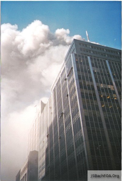 WTC September 11, 2001 - Looking up from street