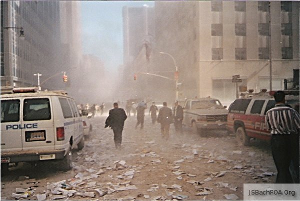 Outside WTC after attack - Street and Smoke